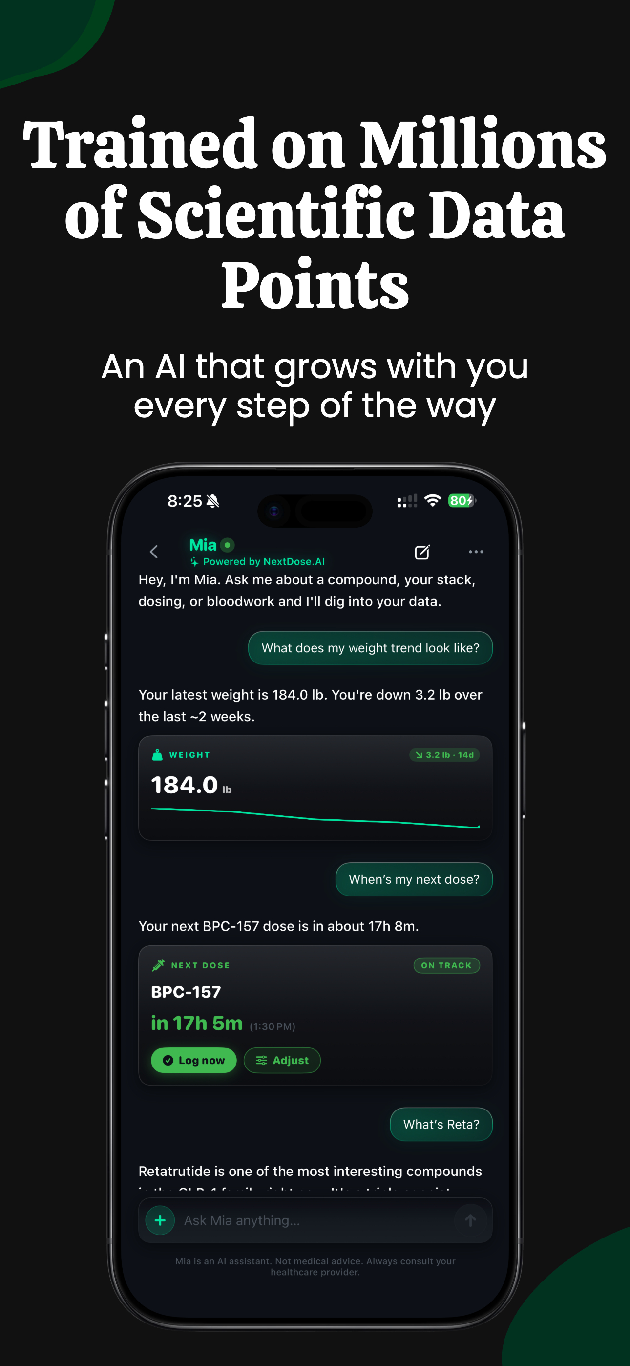 Mia, an AI that grows with you — reads your data and answers with cited research